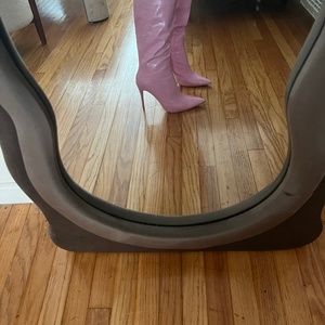 Pink croc knee high boots